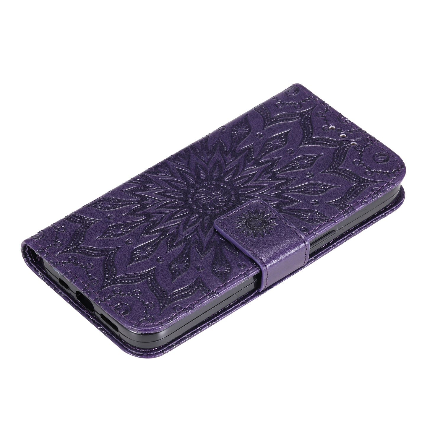 KT Imprinting Flower Series-1 For Samsung Galaxy A06 Case Sunflower Leather Wallet Folio Phone Cover - Purple