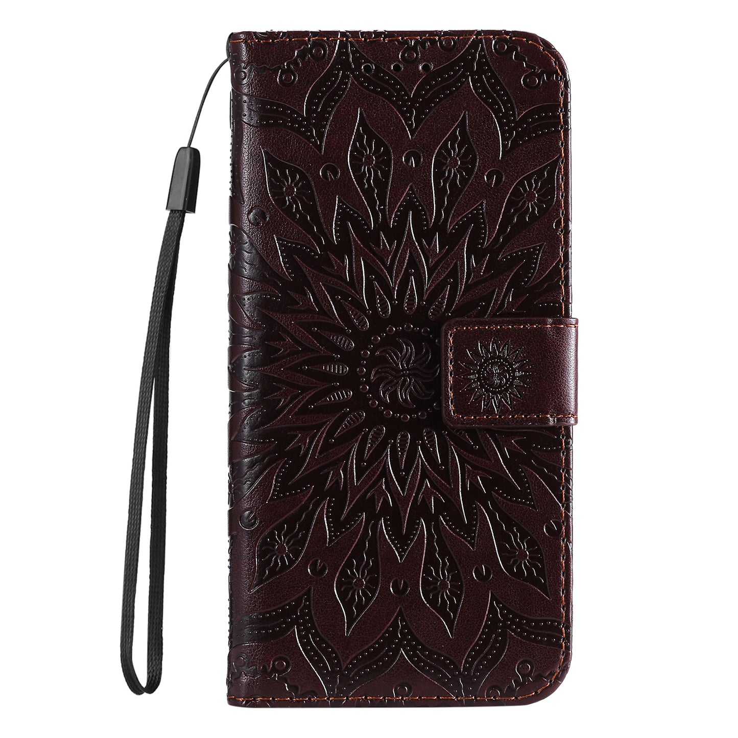 KT Imprinting Flower Series-1 For Samsung Galaxy A06 Case Sunflower Leather Wallet Folio Phone Cover - Brown