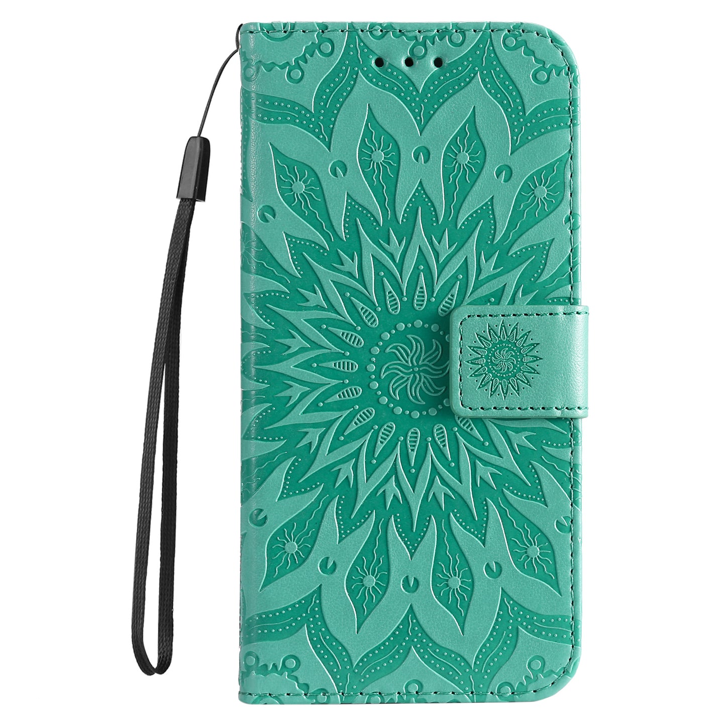 KT Imprinting Flower Series-1 For Samsung Galaxy A06 Case Sunflower Leather Wallet Folio Phone Cover - Green