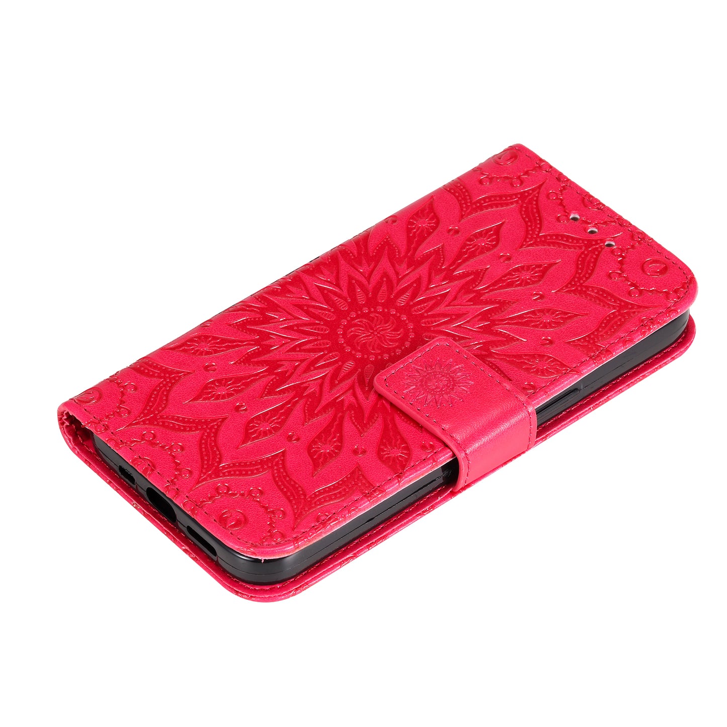 KT Imprinting Flower Series-1 For Samsung Galaxy A06 Case Sunflower Leather Wallet Folio Phone Cover - Red