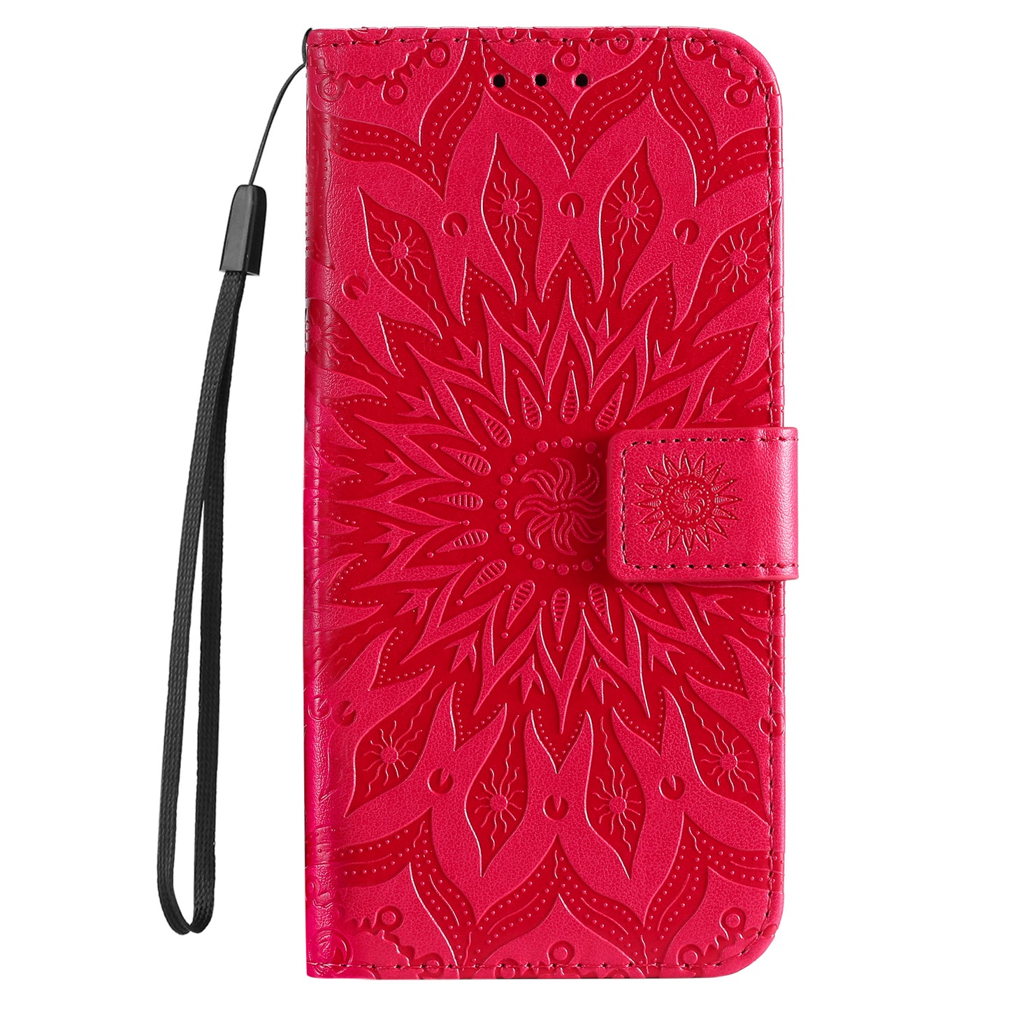 KT Imprinting Flower Series-1 For Samsung Galaxy A06 Case Sunflower Leather Wallet Folio Phone Cover - Red