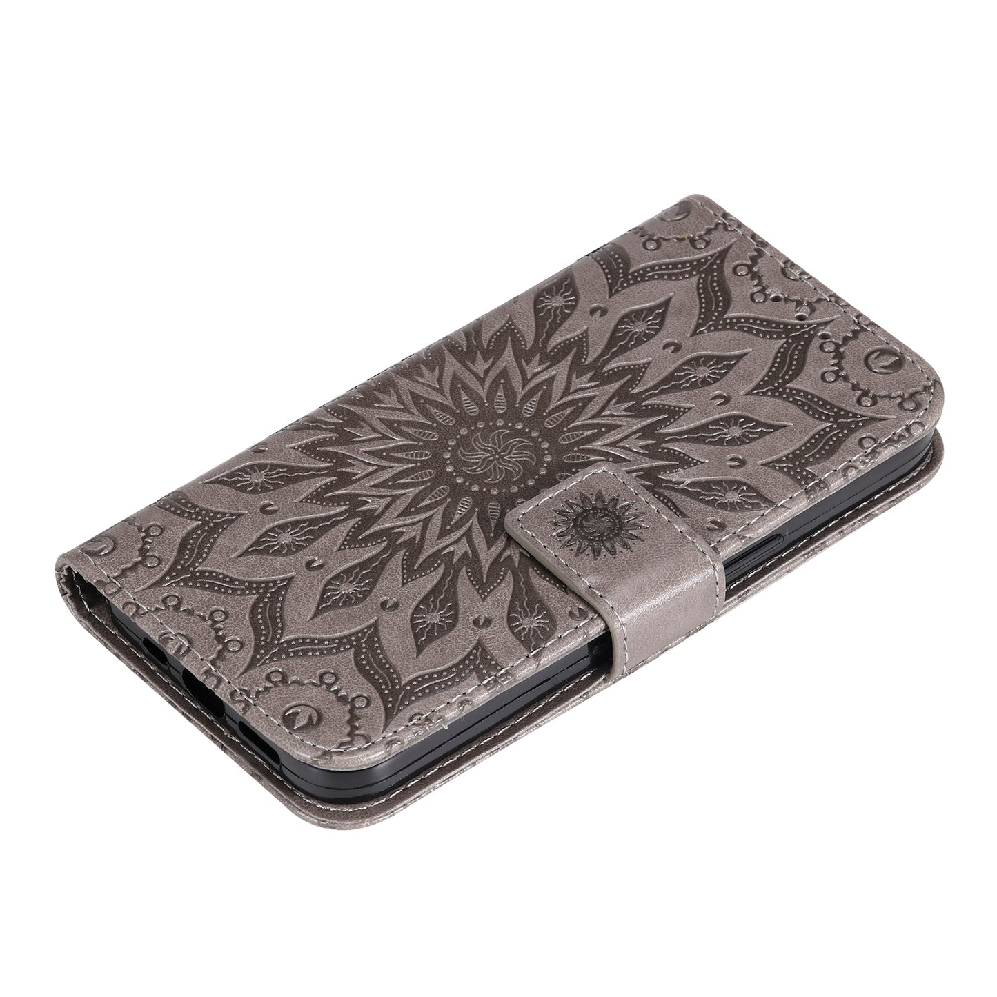 KT Imprinting Flower Series-1 For Samsung Galaxy A06 Case Sunflower Leather Wallet Folio Phone Cover - Grey
