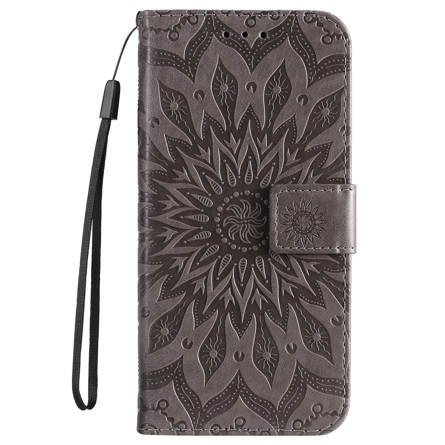 KT Imprinting Flower Series-1 For Samsung Galaxy A06 Case Sunflower Leather Wallet Folio Phone Cover - Grey