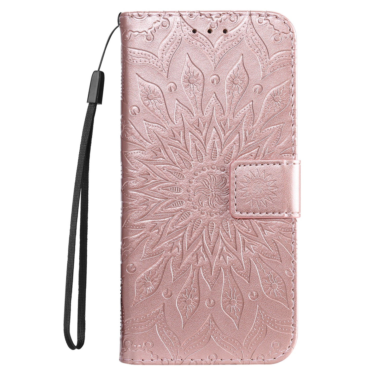 KT Imprinting Flower Series-1 For Samsung Galaxy A06 Case Sunflower Leather Wallet Folio Phone Cover - Rose Gold