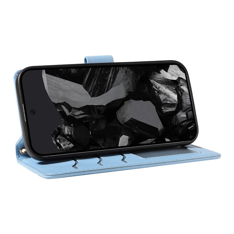For Google Pixel 9 Pro XL Case Wallet Rhombus Leather Phone Cover with Shoulder Strap, Wrist Strap - Blue