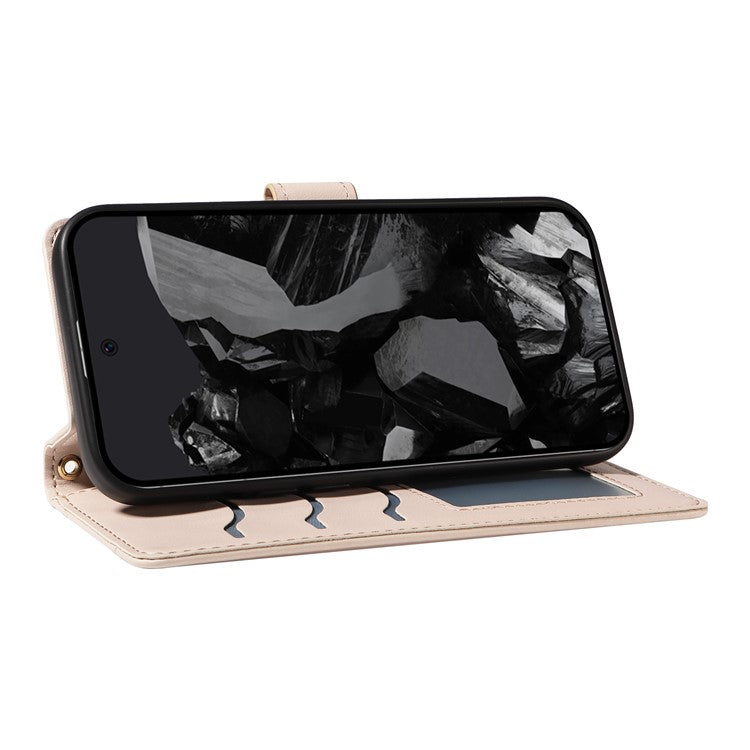 For Google Pixel 9 Pro XL Case Wallet Rhombus Leather Phone Cover with Shoulder Strap, Wrist Strap - Apricot