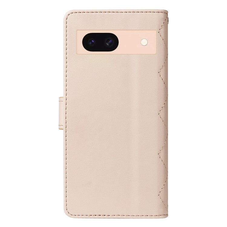 For Google Pixel 8 Case Wallet Rhombus Leather Phone Cover with Shoulder Strap, Wrist Strap - Apricot