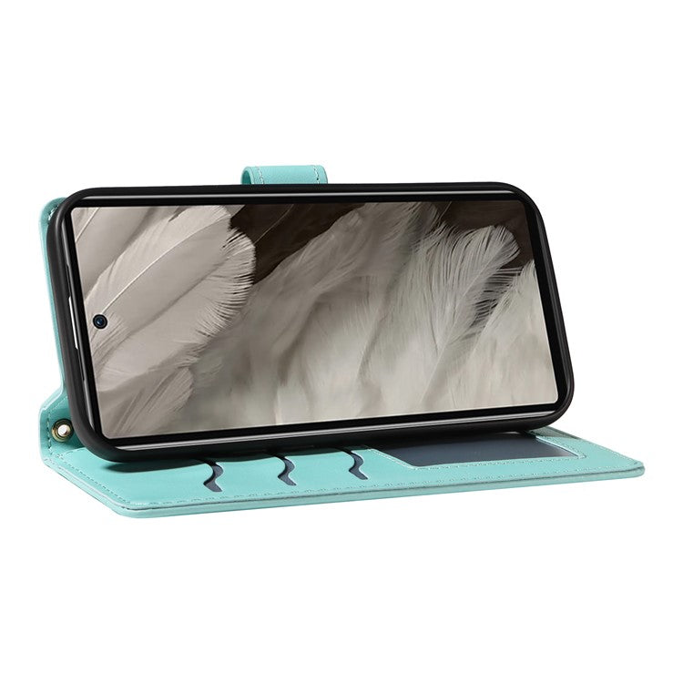 For Google Pixel 7a Case Wallet Rhombus Leather Phone Cover with Shoulder Strap, Wrist Strap - Green