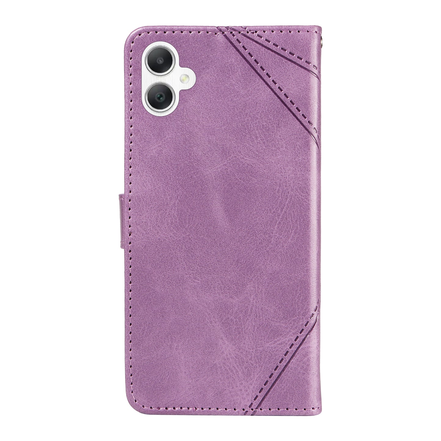 For Samsung Galaxy A06 Case Leather Geometric Line Wallet Phone Cover with Wrist Strap - Purple