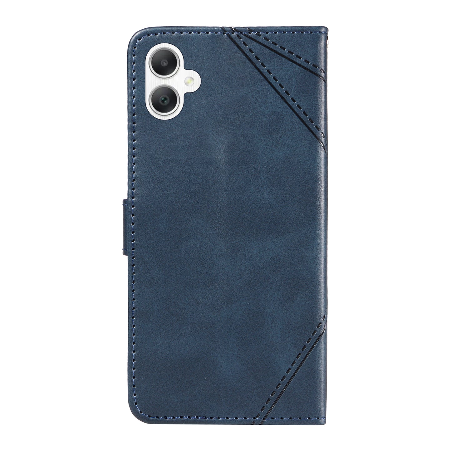 For Samsung Galaxy A06 Case Leather Geometric Line Wallet Phone Cover with Wrist Strap - Blue