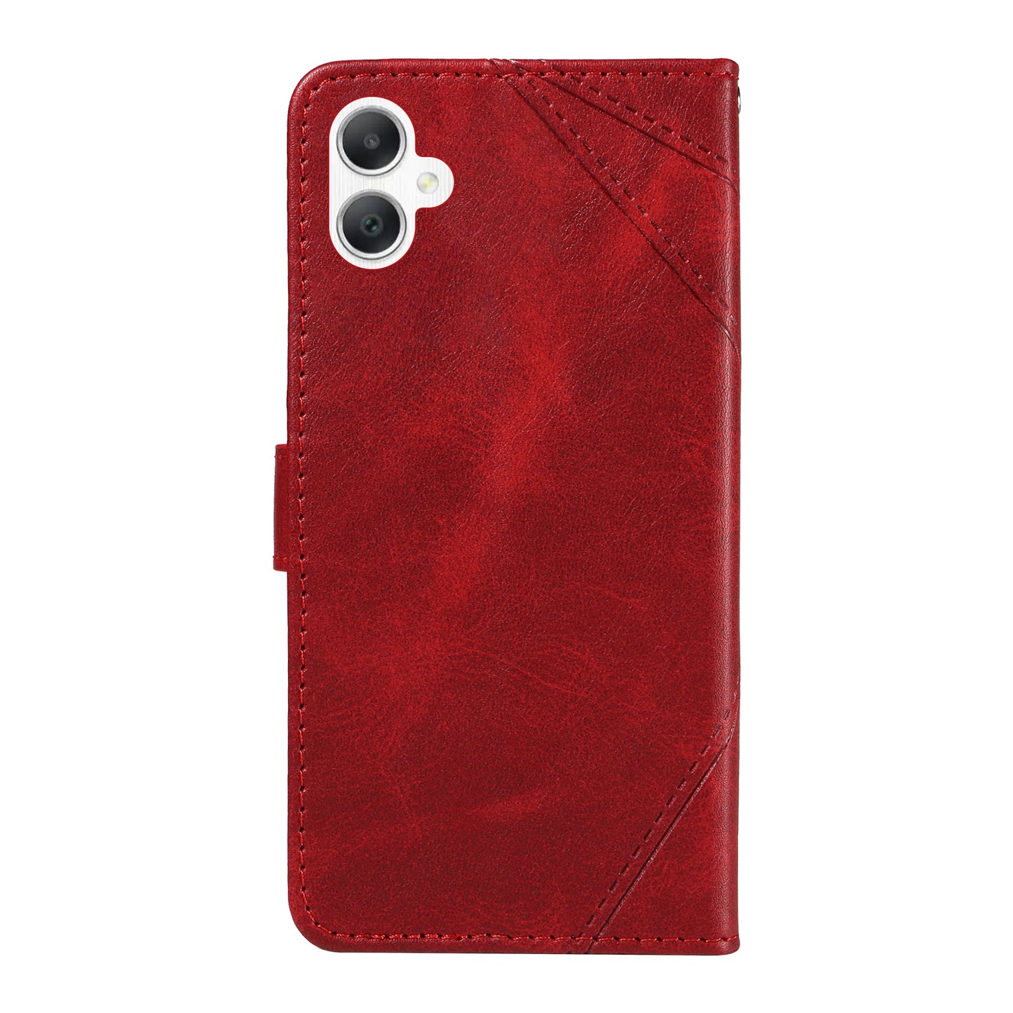 For Samsung Galaxy A06 Case Leather Geometric Line Wallet Phone Cover with Wrist Strap - Red