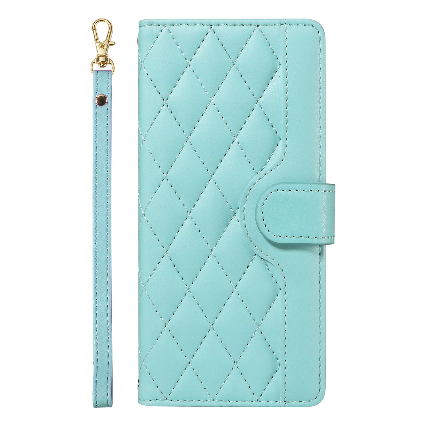 For Samsung Galaxy A06 Case Wallet Rhombus Leather Phone Cover with Shoulder Strap, Wrist Strap - Green