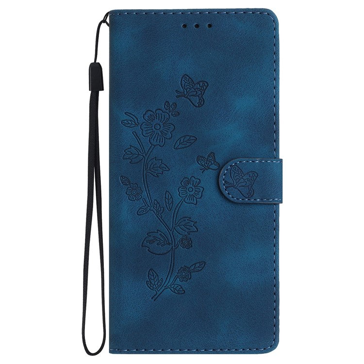 For OnePlus Nord 4 Case Leather Imprinted Flower Phone Cover Wallet with Wrist Strap - Blue
