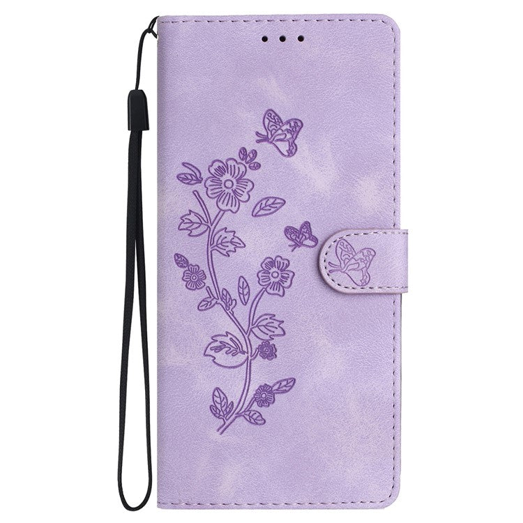 For OnePlus Nord 4 Case Leather Imprinted Flower Phone Cover Wallet with Wrist Strap - Purple