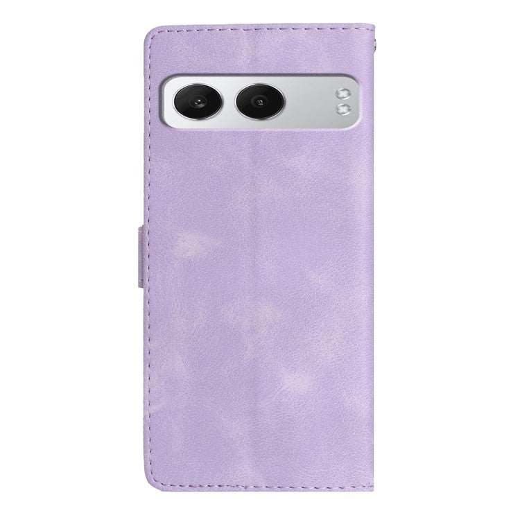 For OnePlus Nord 4 Case Leather Imprinted Flower Phone Cover Wallet with Wrist Strap - Purple