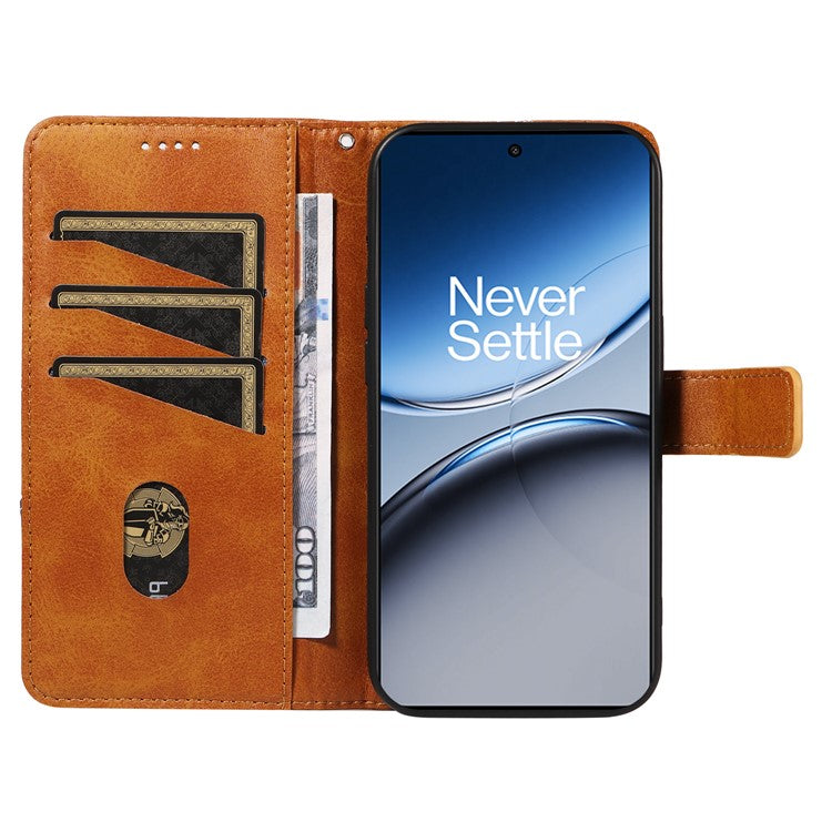 For OnePlus Nord 4 Case Leather Geometric Line Wallet Phone Cover with Wrist Strap - Brown