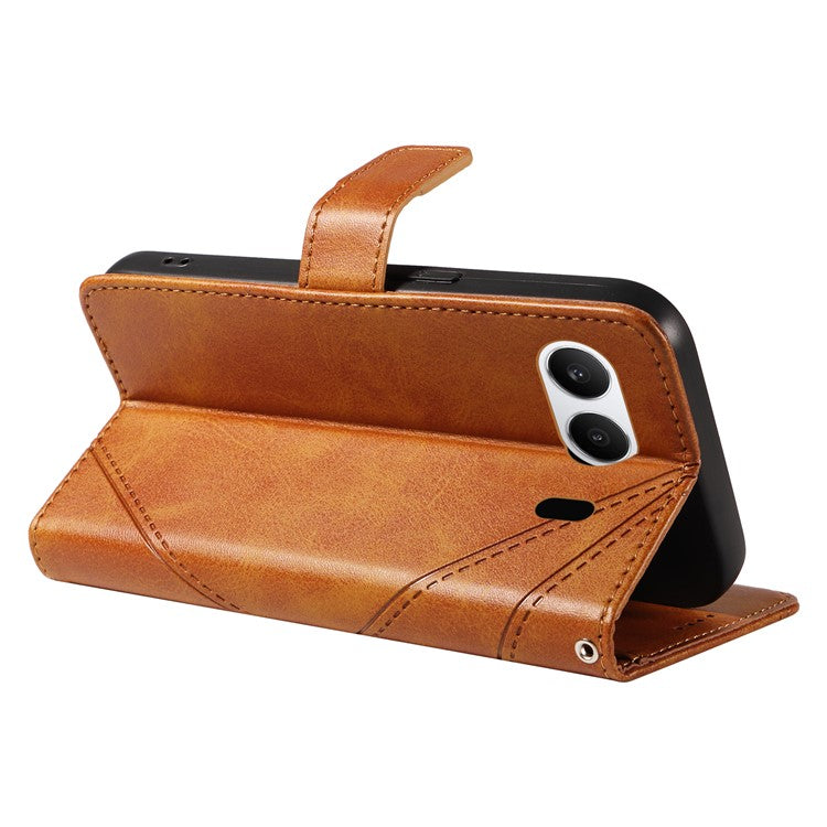 For OnePlus Nord 4 Case Leather Geometric Line Wallet Phone Cover with Wrist Strap - Brown