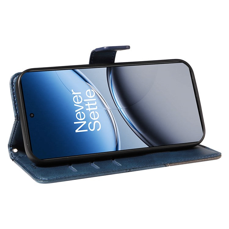 For OnePlus Nord 4 Case Leather Geometric Line Wallet Phone Cover with Wrist Strap - Blue