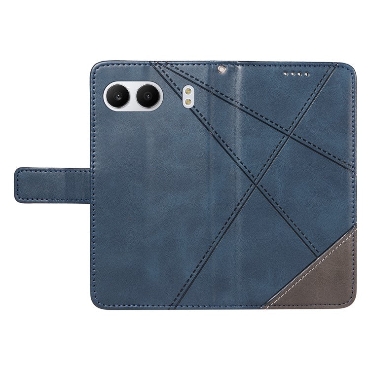 For OnePlus Nord 4 Case Leather Geometric Line Wallet Phone Cover with Wrist Strap - Blue