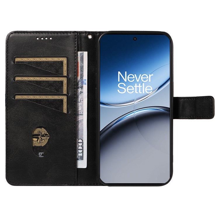 For OnePlus Nord 4 Case Leather Geometric Line Wallet Phone Cover with Wrist Strap - Black
