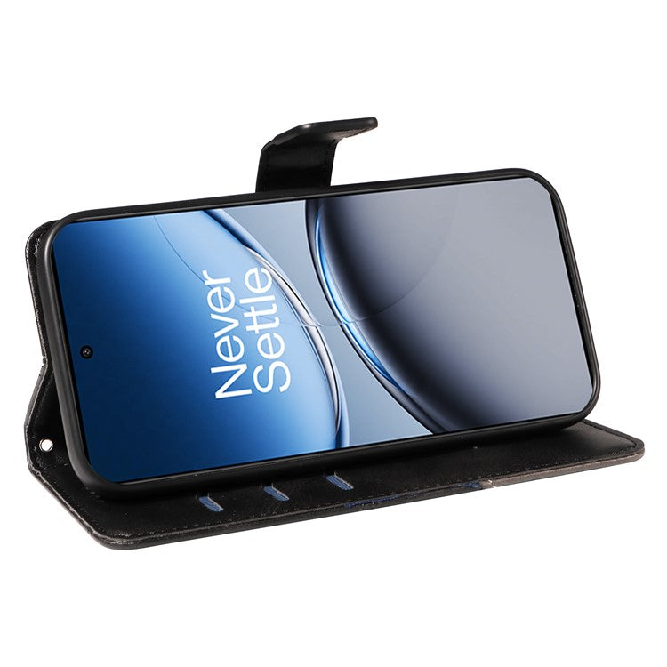 For OnePlus Nord 4 Case Leather Geometric Line Wallet Phone Cover with Wrist Strap - Black