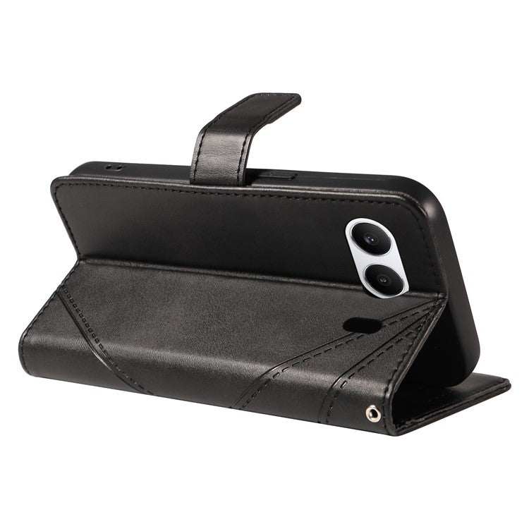 For OnePlus Nord 4 Case Leather Geometric Line Wallet Phone Cover with Wrist Strap - Black