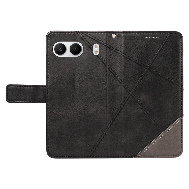 For OnePlus Nord 4 Case Leather Geometric Line Wallet Phone Cover with Wrist Strap - Black