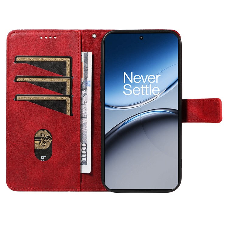For OnePlus Nord 4 Case Leather Geometric Line Wallet Phone Cover with Wrist Strap - Red