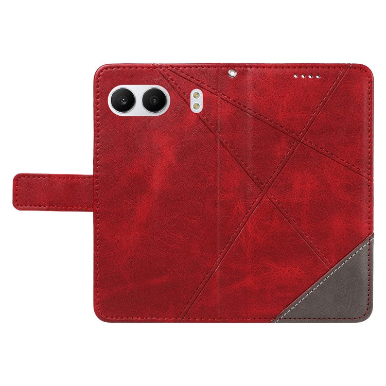 For OnePlus Nord 4 Case Leather Geometric Line Wallet Phone Cover with Wrist Strap - Red