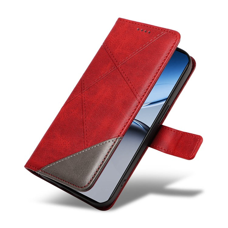 For OnePlus Nord 4 Case Leather Geometric Line Wallet Phone Cover with Wrist Strap - Red
