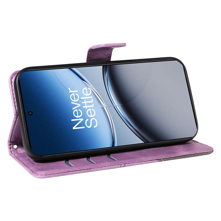For OnePlus Nord 4 Case Leather Geometric Line Wallet Phone Cover with Wrist Strap - Purple