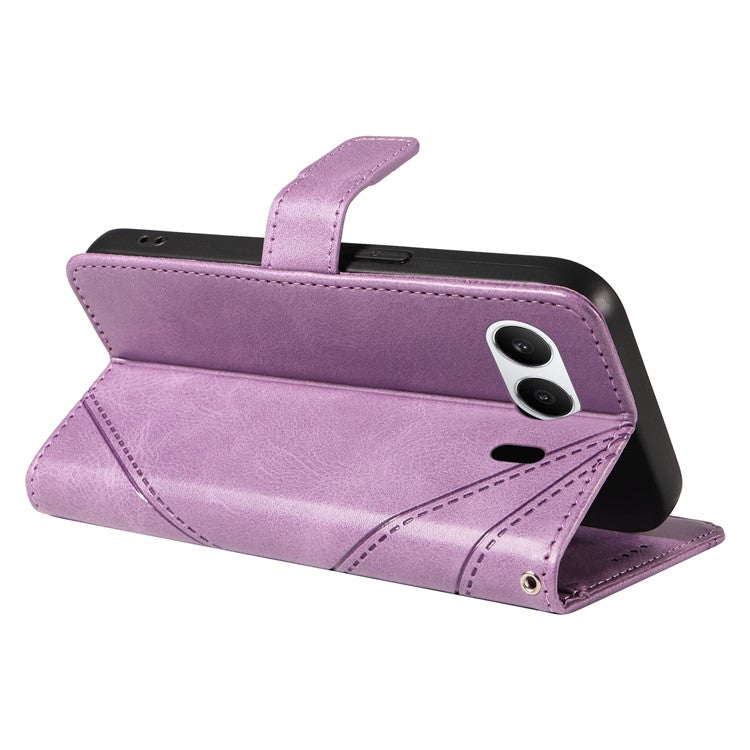 For OnePlus Nord 4 Case Leather Geometric Line Wallet Phone Cover with Wrist Strap - Purple