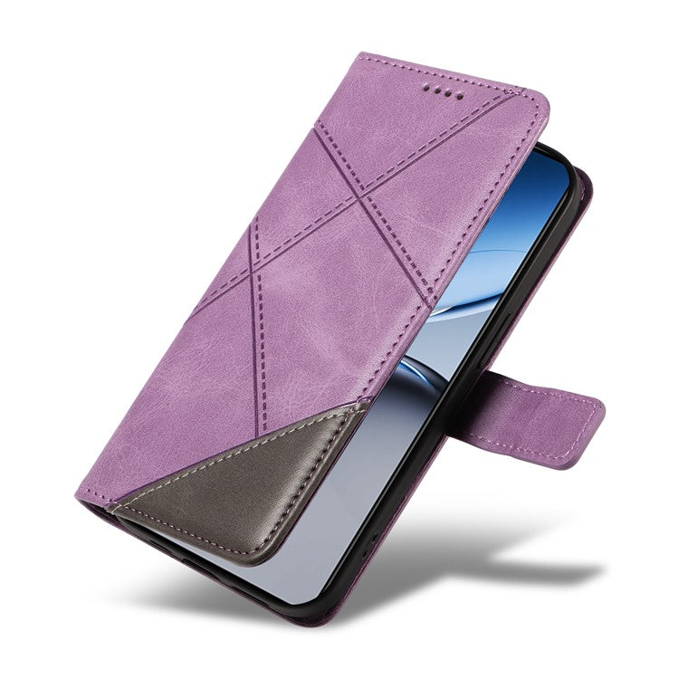For OnePlus Nord 4 Case Leather Geometric Line Wallet Phone Cover with Wrist Strap - Purple