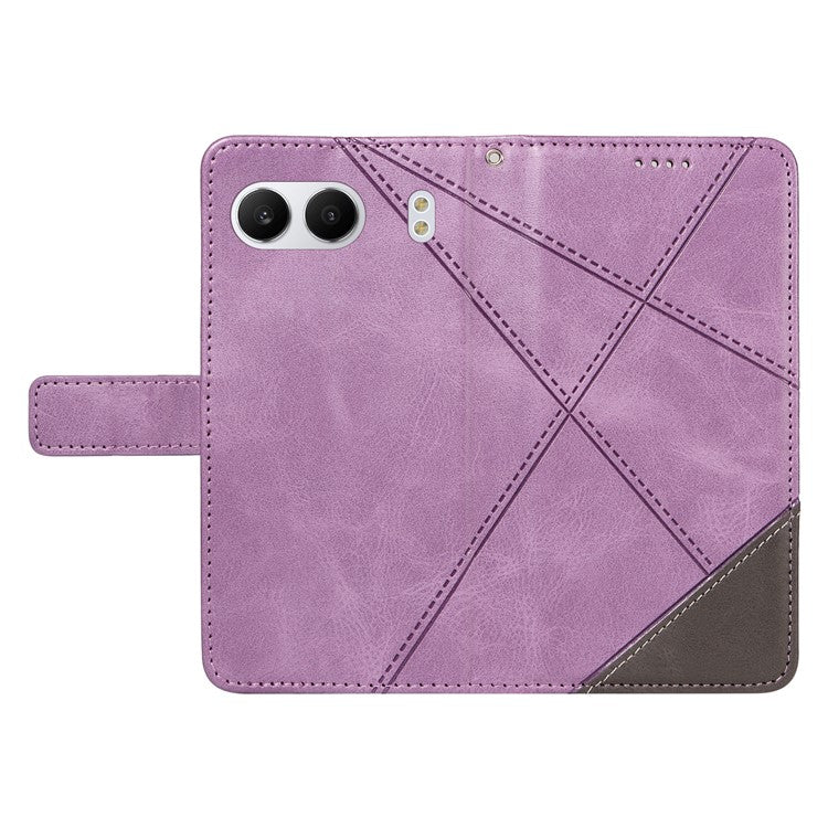 For OnePlus Nord 4 Case Leather Geometric Line Wallet Phone Cover with Wrist Strap - Purple