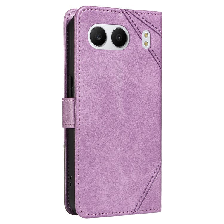 For OnePlus Nord 4 Case Leather Geometric Line Wallet Phone Cover with Wrist Strap - Purple