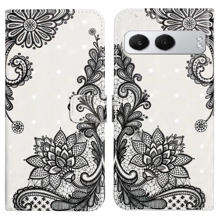 For OnePlus Nord 4 Case 3D Creative Pattern PU Leather Stand Phone Cover - Lace Flower
