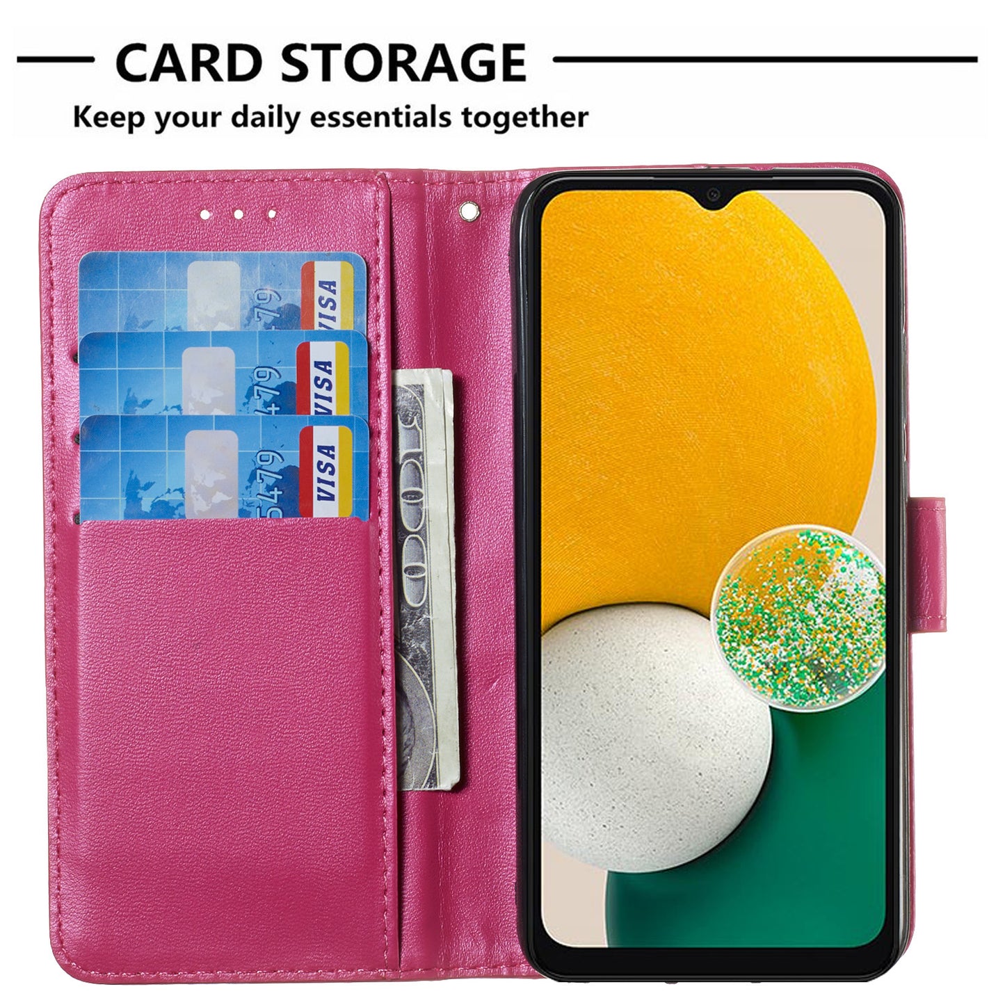 For Samsung Galaxy A06 Case PU Leather Flip Phone Cover Wallet Card Slot Holder - Rose