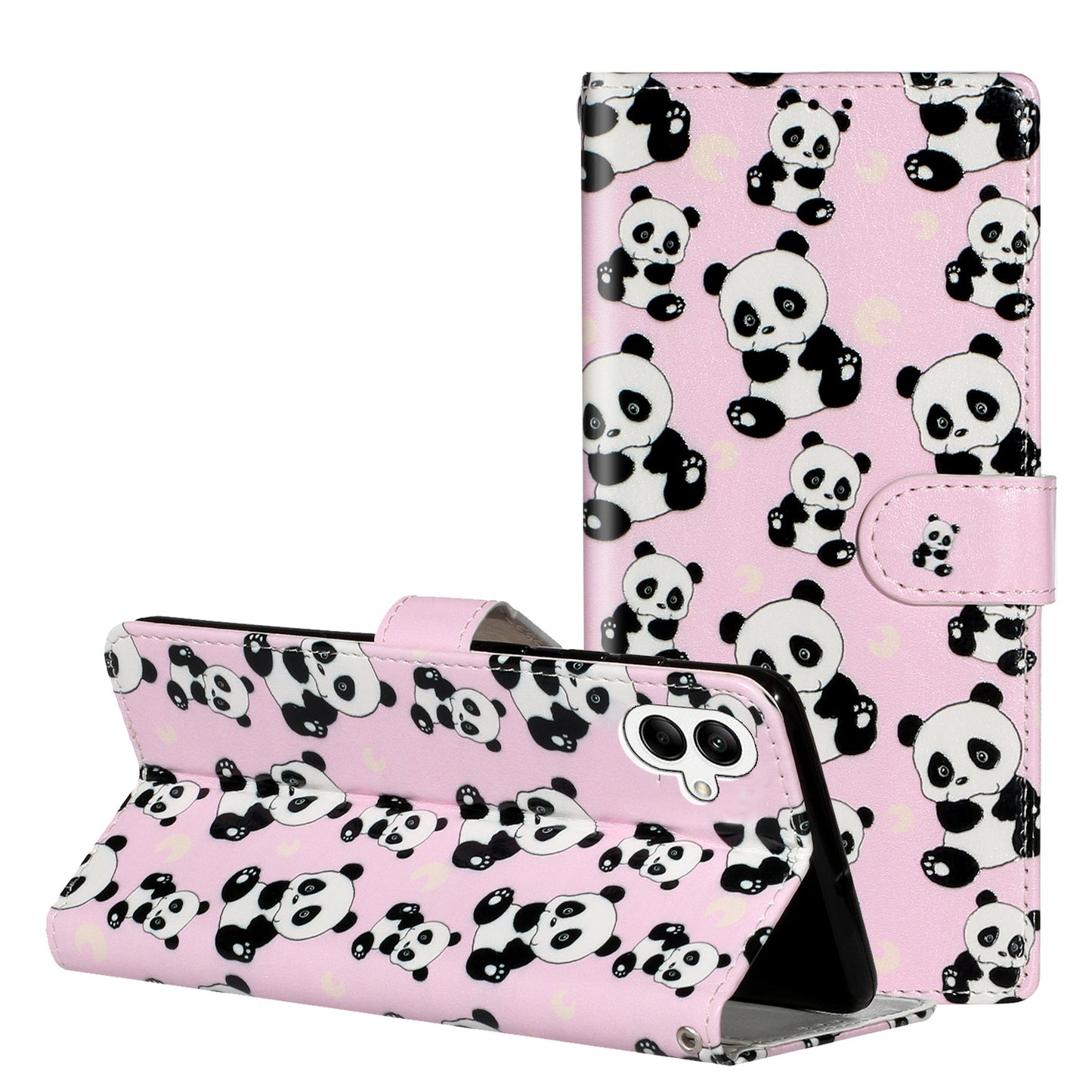 For Samsung Galaxy A06 Case Pattern Leather Wallet Phone Cover with Card Holder - Panda