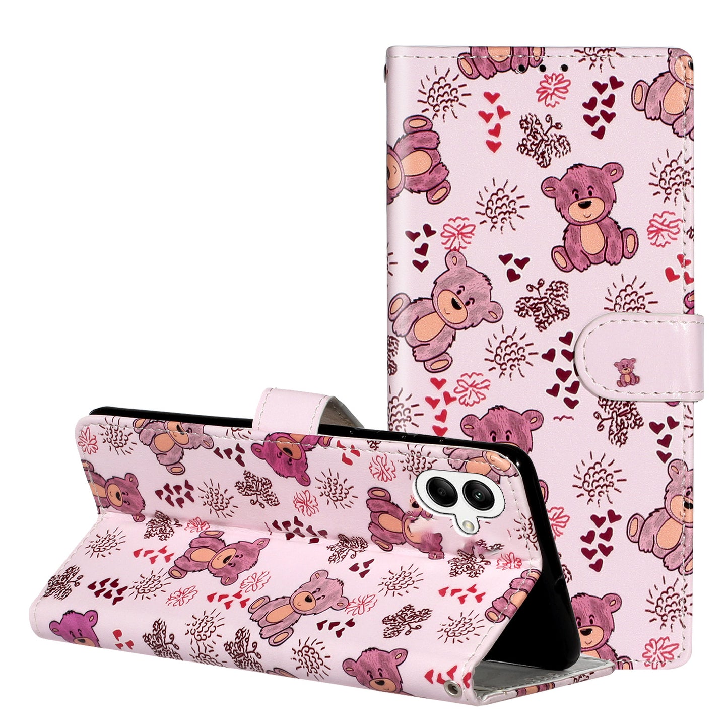 For Samsung Galaxy A06 Case Pattern Leather Wallet Phone Cover with Card Holder - Bear