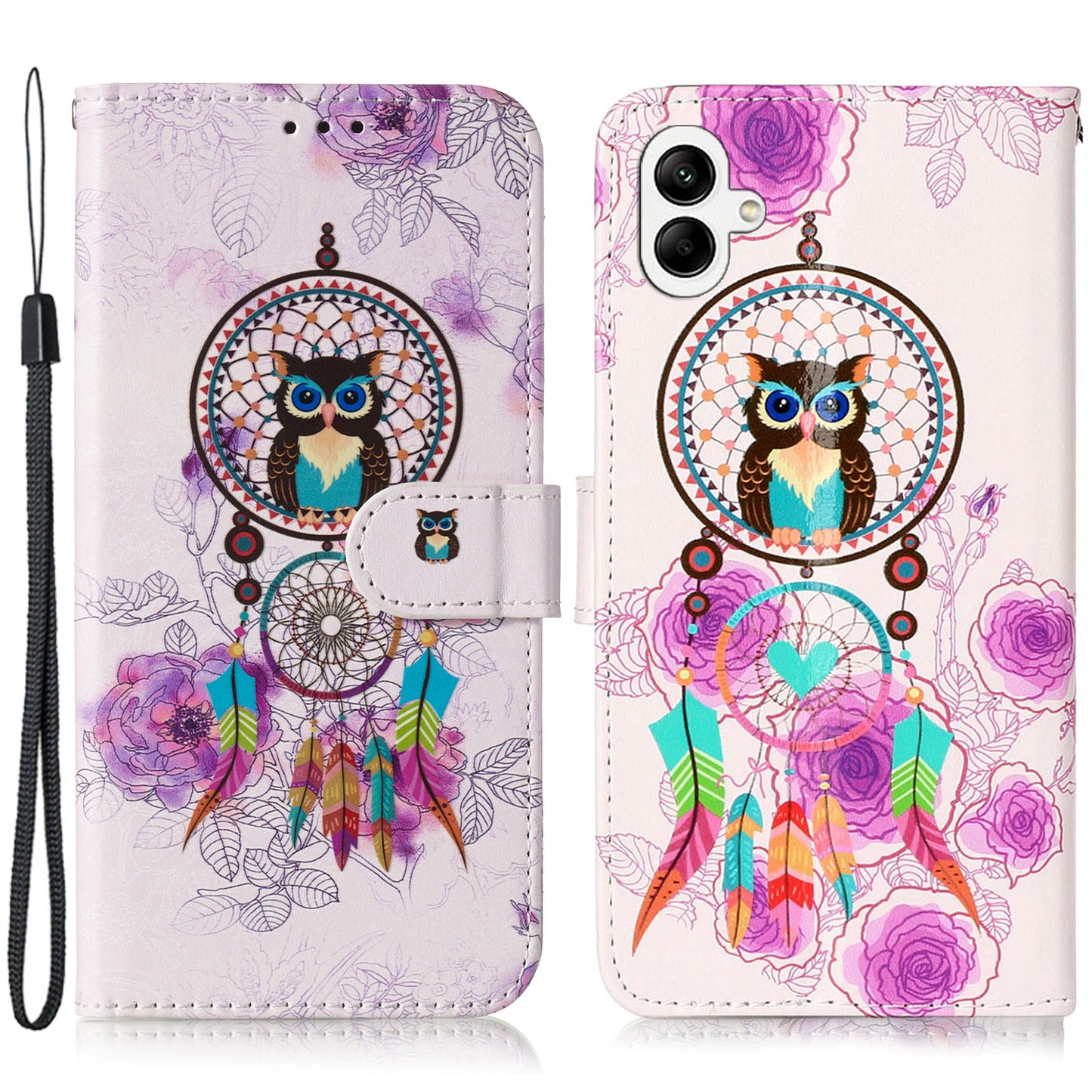 For Samsung Galaxy A06 Case Pattern Leather Wallet Phone Cover with Card Holder - Wind Chime Owl