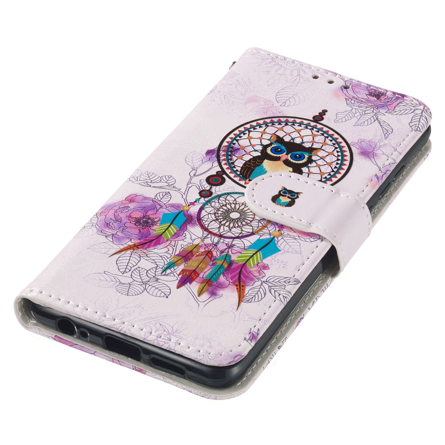 For Samsung Galaxy A06 Case Pattern Leather Wallet Phone Cover with Card Holder - Wind Chime Owl