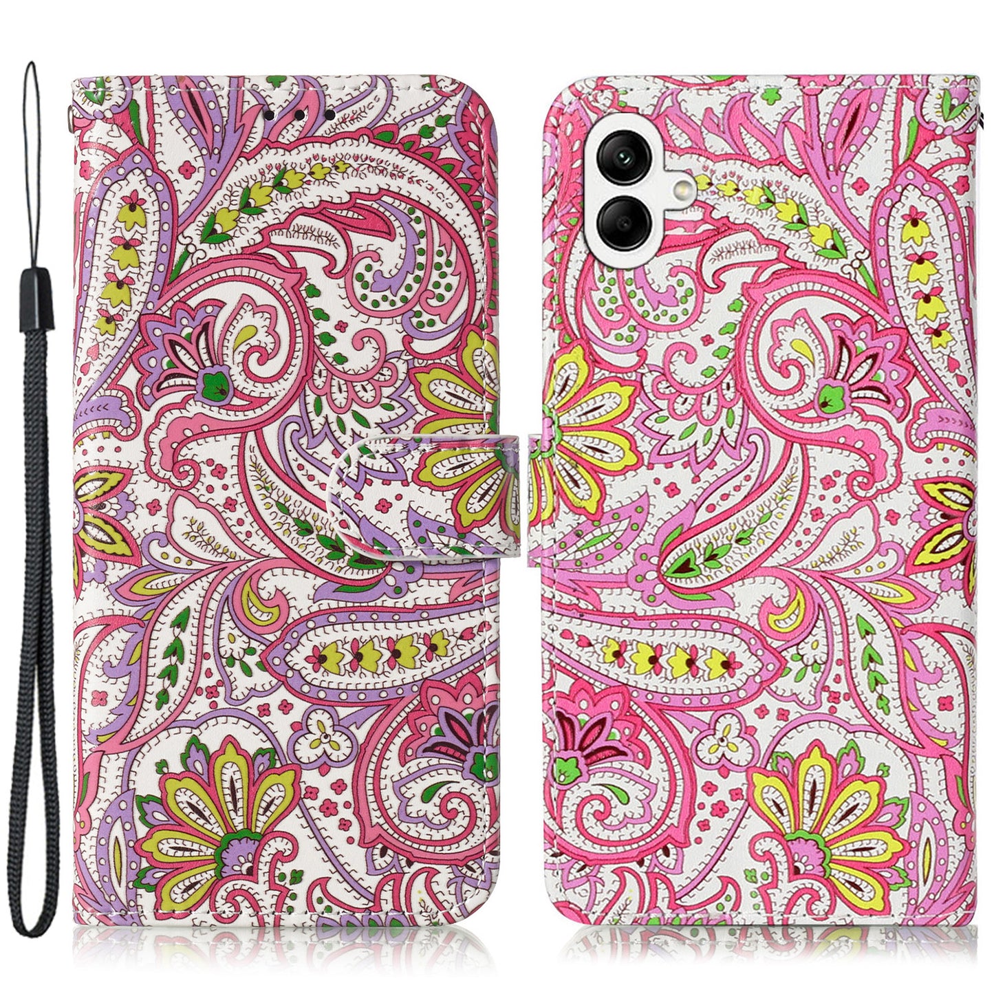 For Samsung Galaxy A06 Case Pattern Leather Wallet Phone Cover with Card Holder - Flower