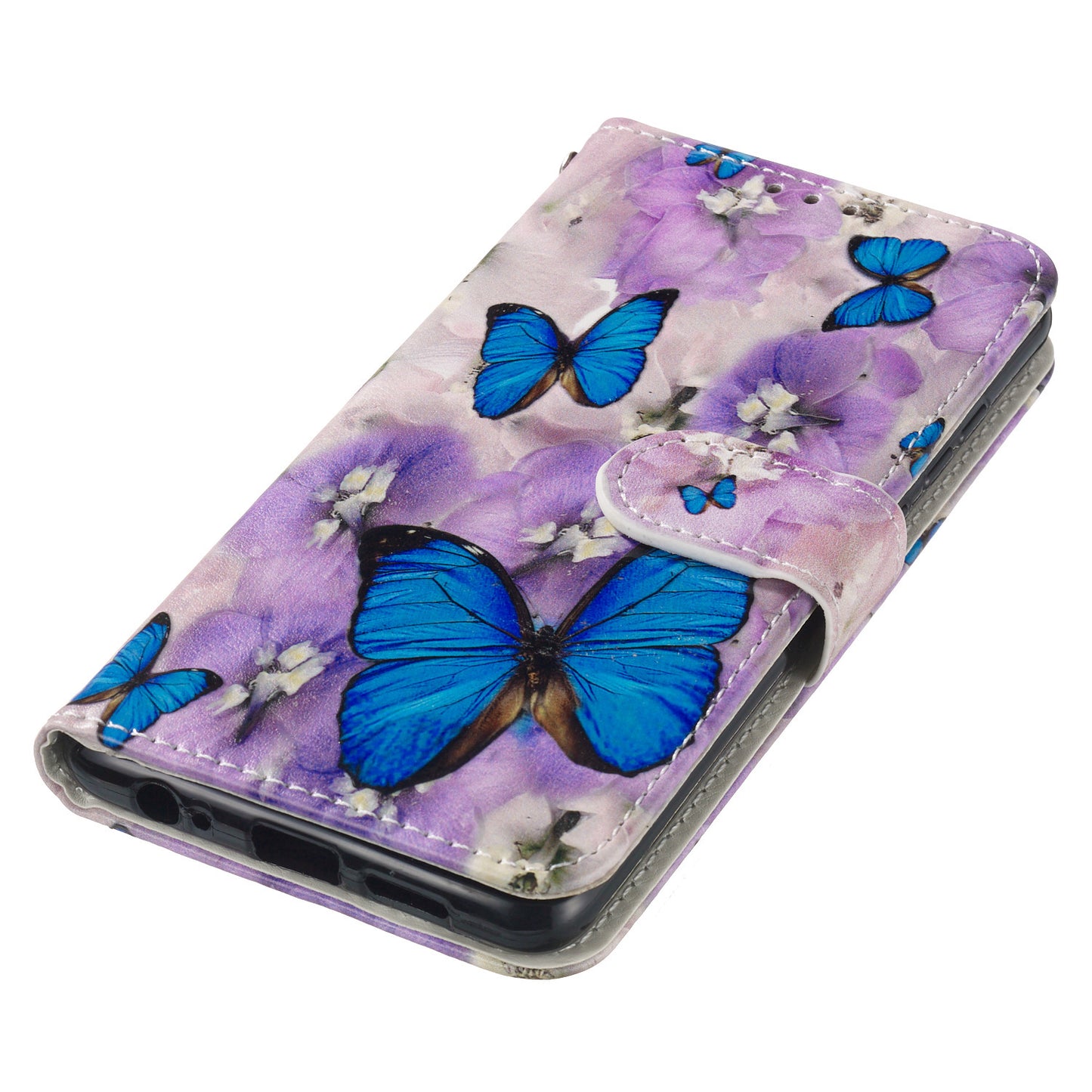 For Samsung Galaxy A06 Case Pattern Leather Wallet Phone Cover with Card Holder - Purple Flower Butterfly