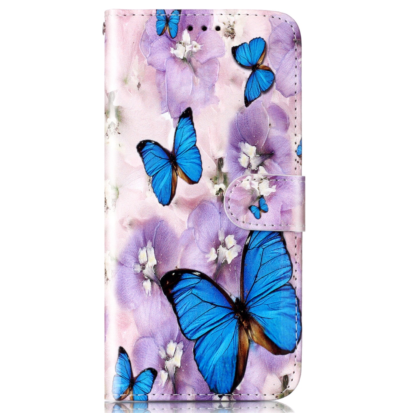 For Samsung Galaxy A06 Case Pattern Leather Wallet Phone Cover with Card Holder - Purple Flower Butterfly