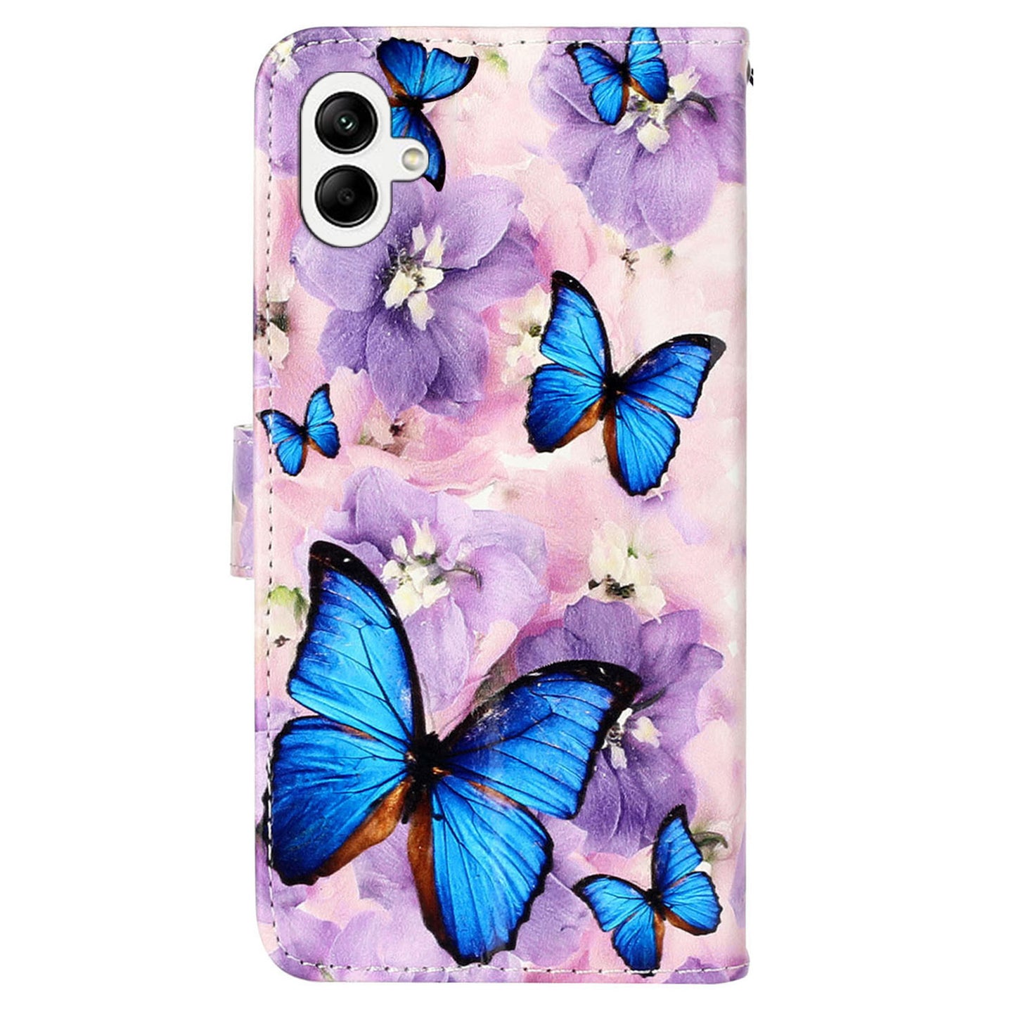 For Samsung Galaxy A06 Case Pattern Leather Wallet Phone Cover with Card Holder - Purple Flower Butterfly