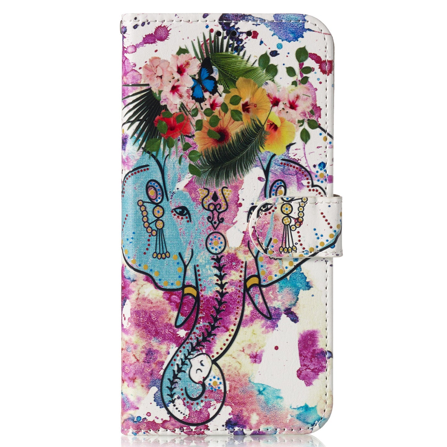For Samsung Galaxy A06 Case Pattern Leather Wallet Phone Cover with Card Holder - Flower Elephant