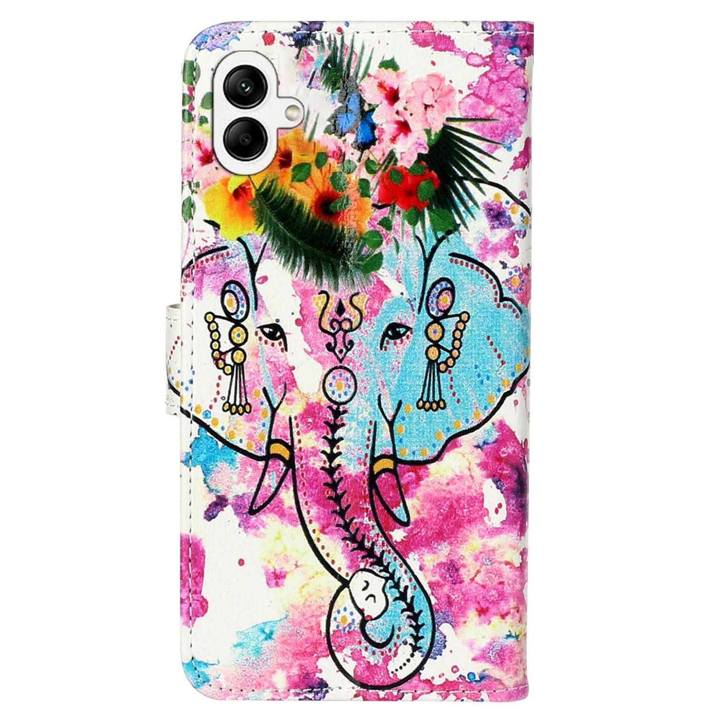 For Samsung Galaxy A06 Case Pattern Leather Wallet Phone Cover with Card Holder - Flower Elephant
