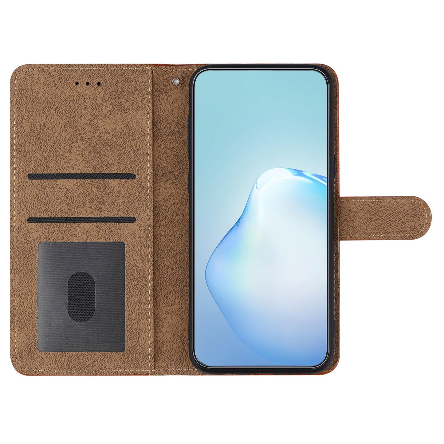 For Samsung Galaxy A06 Case Line Imprinted PU Leather Wallet Phone Cover - Brown