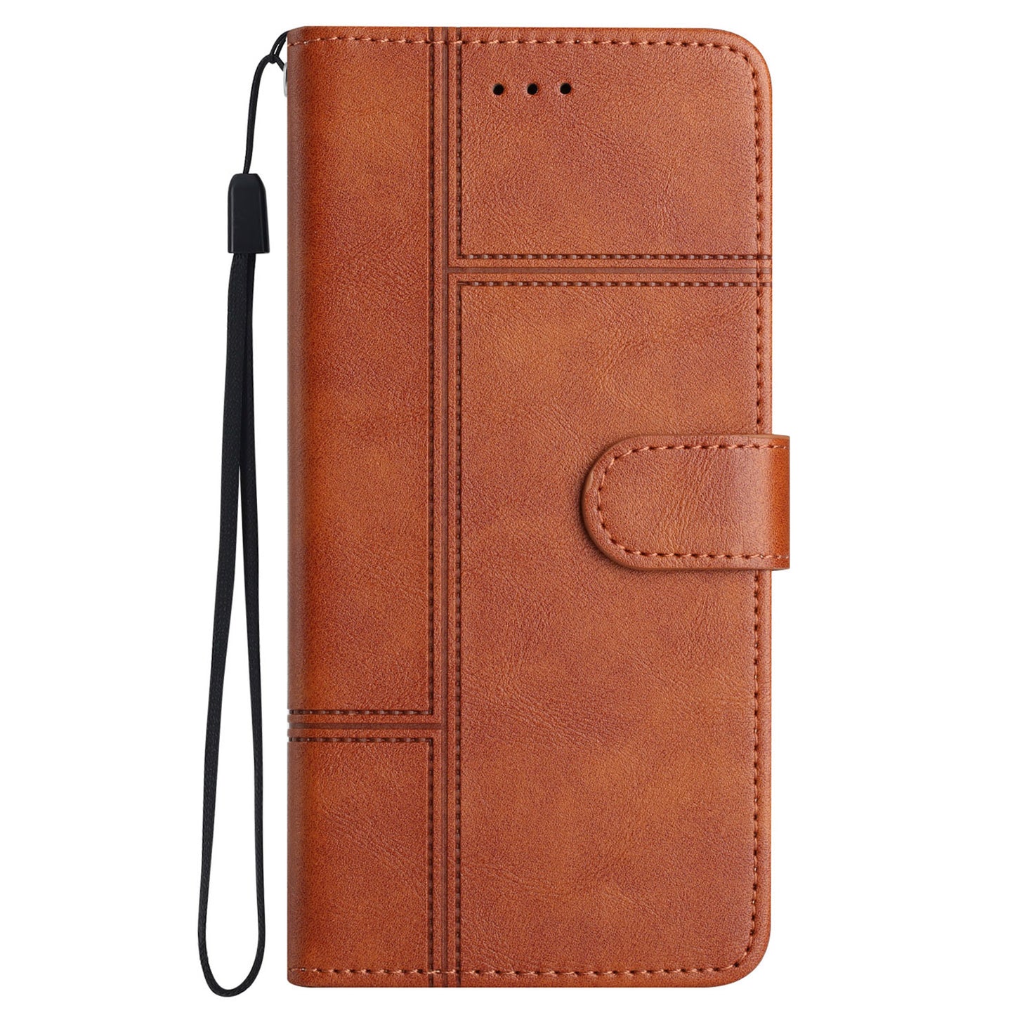For Samsung Galaxy A06 Case Line Imprinted PU Leather Wallet Phone Cover - Brown