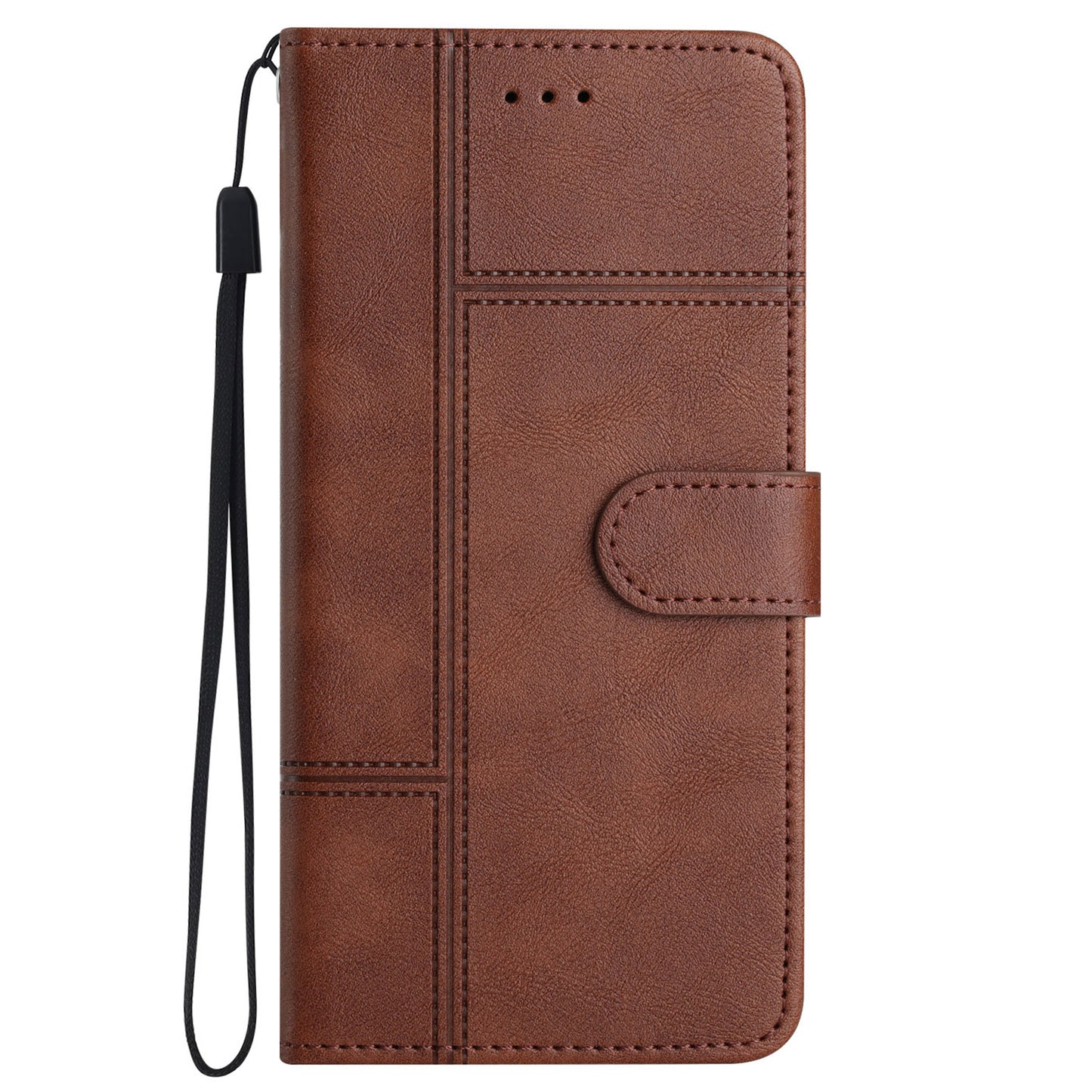 For Samsung Galaxy A06 Case Line Imprinted PU Leather Wallet Phone Cover - Coffee